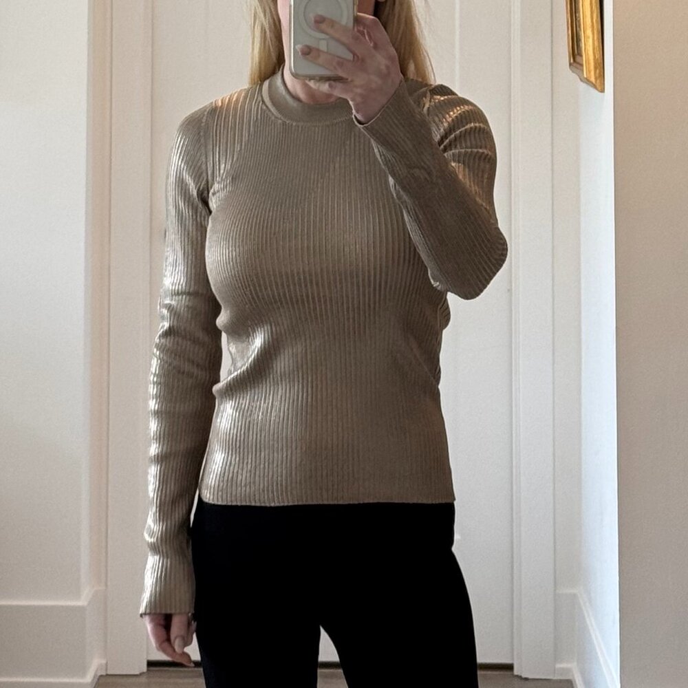 SportMax MaxMara Gold Metallic Ribbed Bodycon Top – Long Sleeve | XS/S